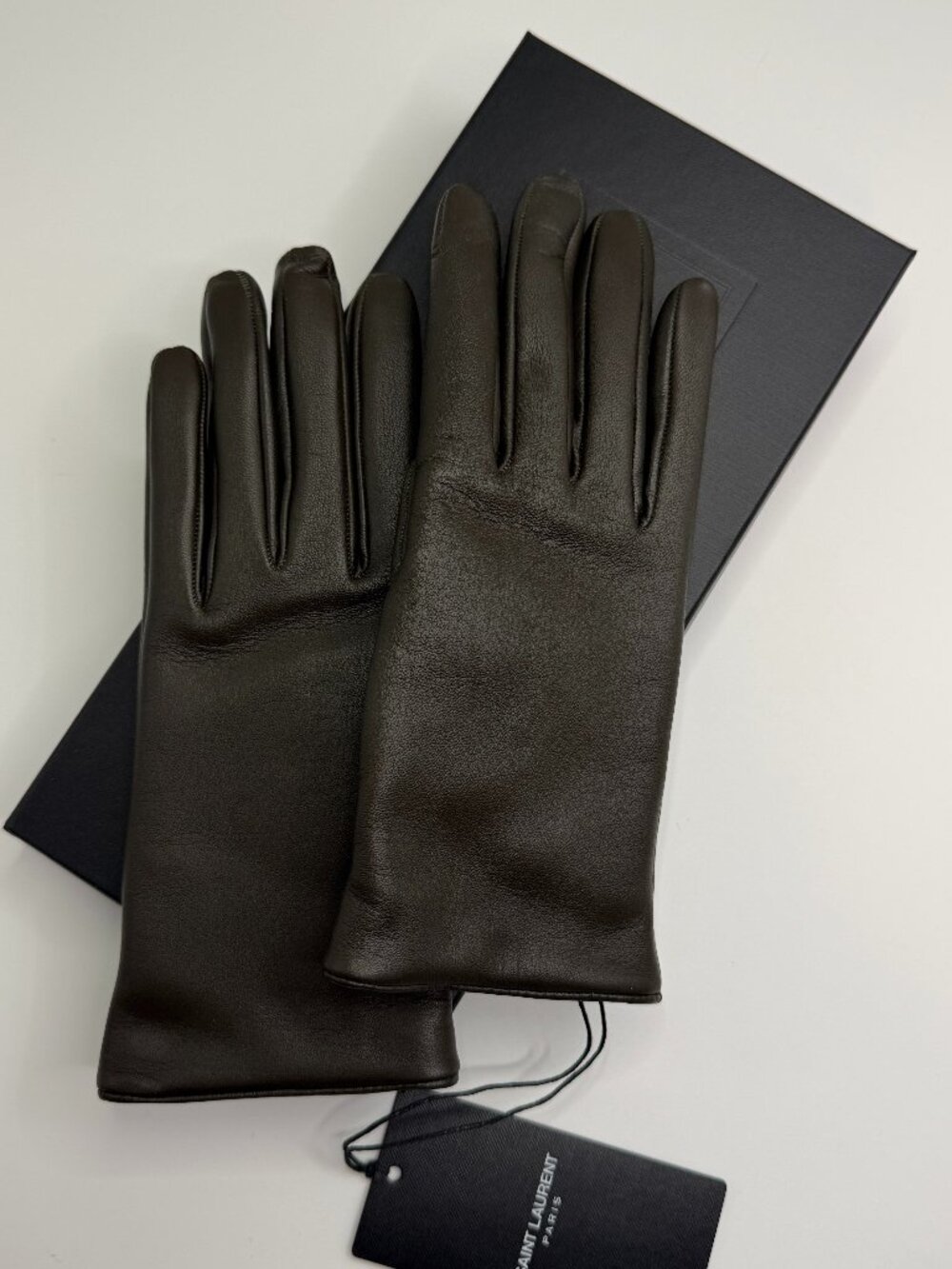 NWT YSL GLOVES GREEN SIZE 7 SMALL LEATHER CASSANDRA - Picture 2 of 6